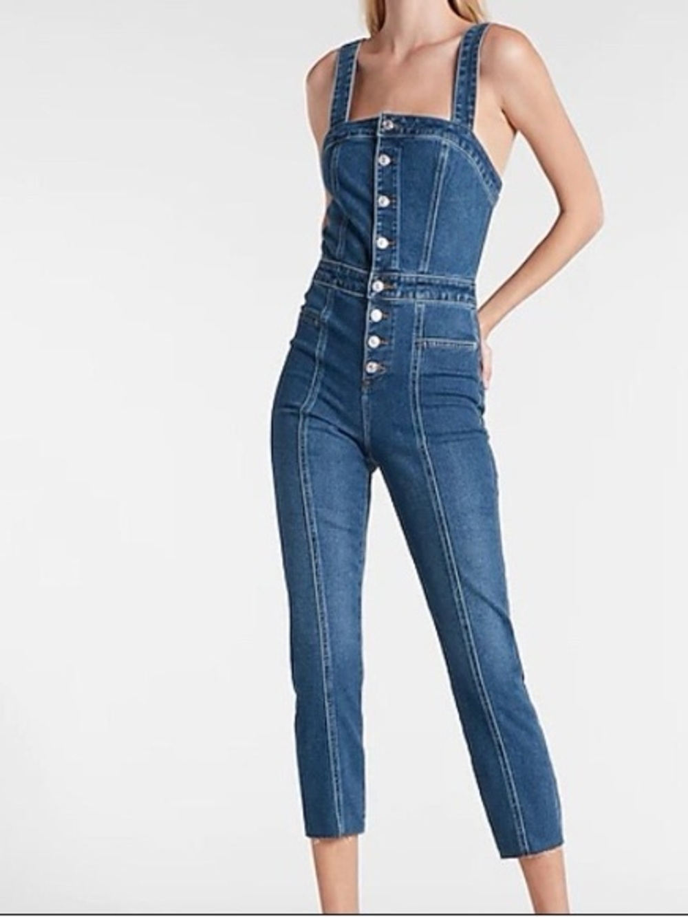 Express Denim Button-Front Jumpsuit Jeans